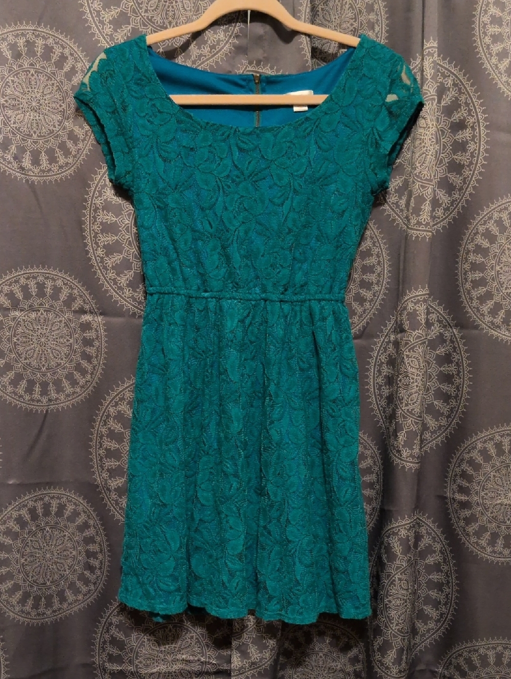 Teal Lace Fit-and-Flare Dress - Women